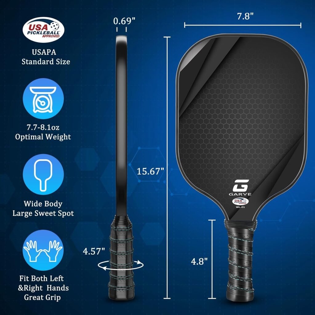 GARYE Pickleball Paddles Set of 2, USAPA Approved Carbon Fiber Pickleball Set, Lightweight Graphite Pickle Ball Rackets 2 Pack with 6 Balls, 1 Pickleball Bag, Pickle Ball Paddle Set for Men and Women