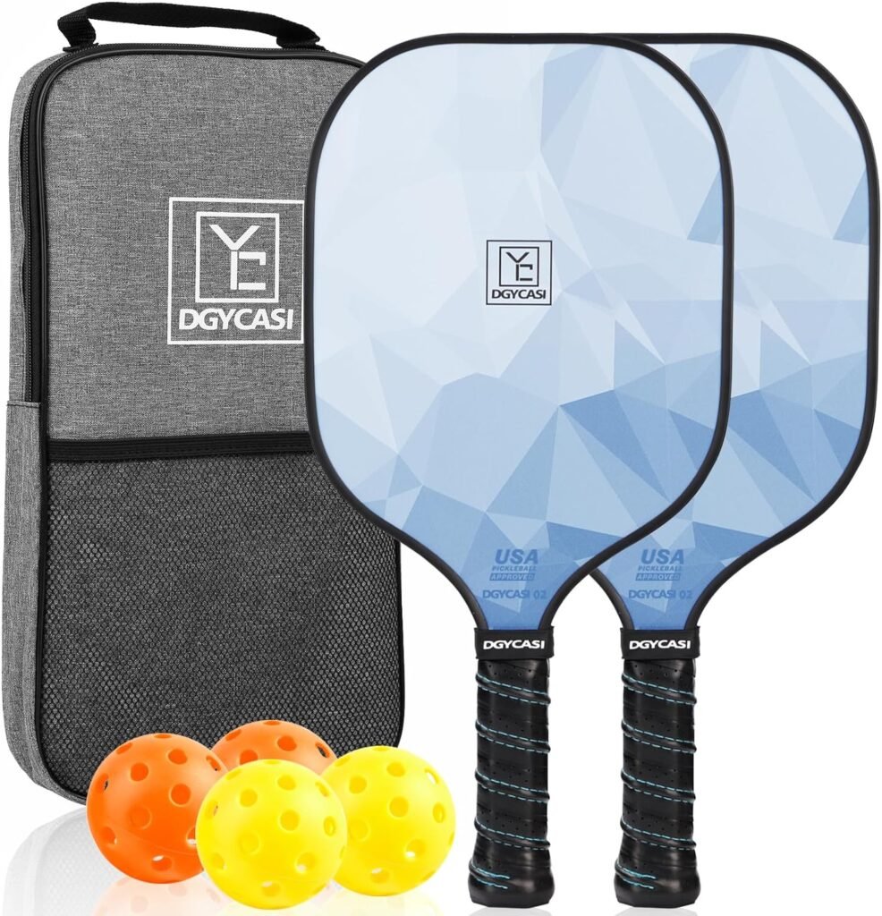 Pickleball Paddles Set of 2, 2024 USAPA Approved, Carbon Fiber Surface (CHS), Polypropylene Honeycomb Core, Anti-Slip Sweat-Absorbing Grip, 4 Pickleball, Portable Carry Bag