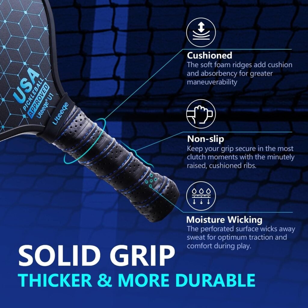 Pickleball Paddles Set of 2 - Graphite Surface with High Grit  Spin, USAPA Approved Pickleball Set Pickle Ball Raquette Lightweight Polymer Honeycomb Non-Slip Grip w/ 4 Outdoor Balls  Bag