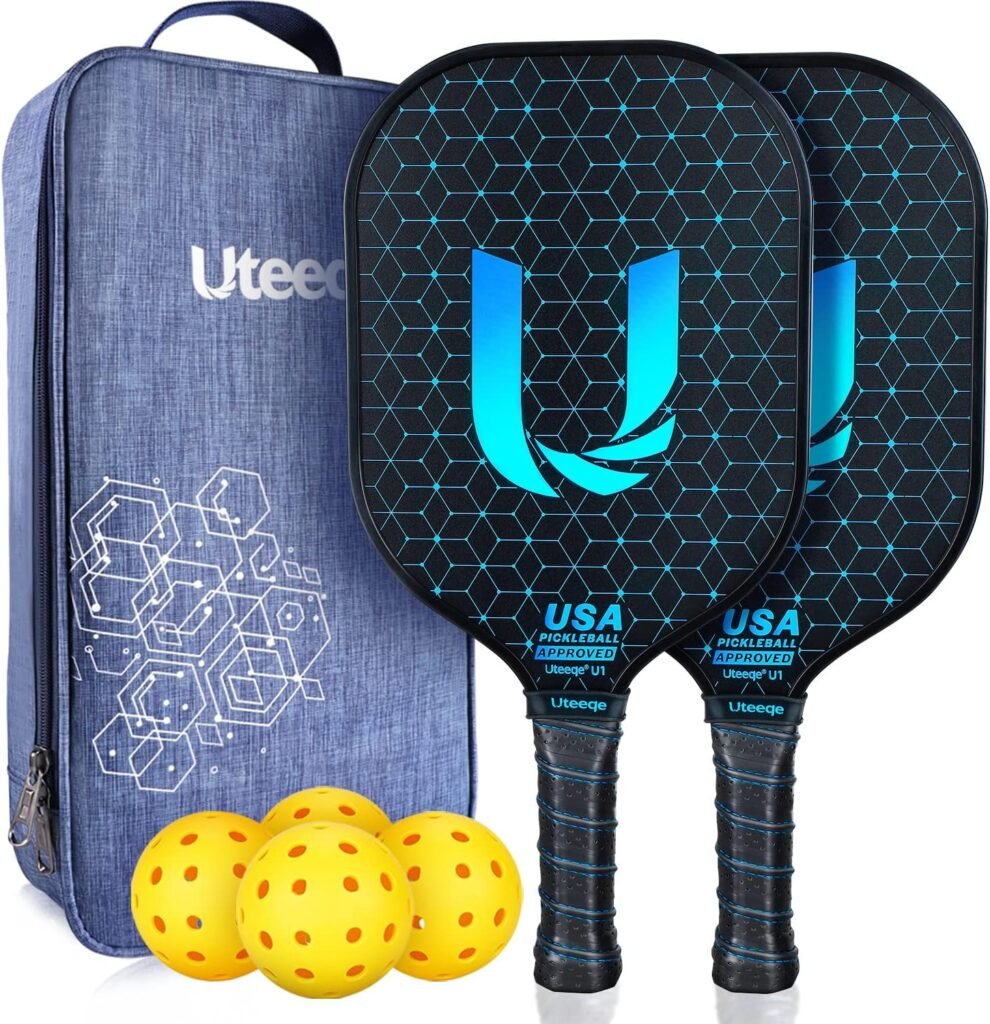 Pickleball Paddles Set of 2 - Graphite Surface with High Grit  Spin, USAPA Approved Pickleball Set Pickle Ball Raquette Lightweight Polymer Honeycomb Non-Slip Grip w/ 4 Outdoor Balls  Bag