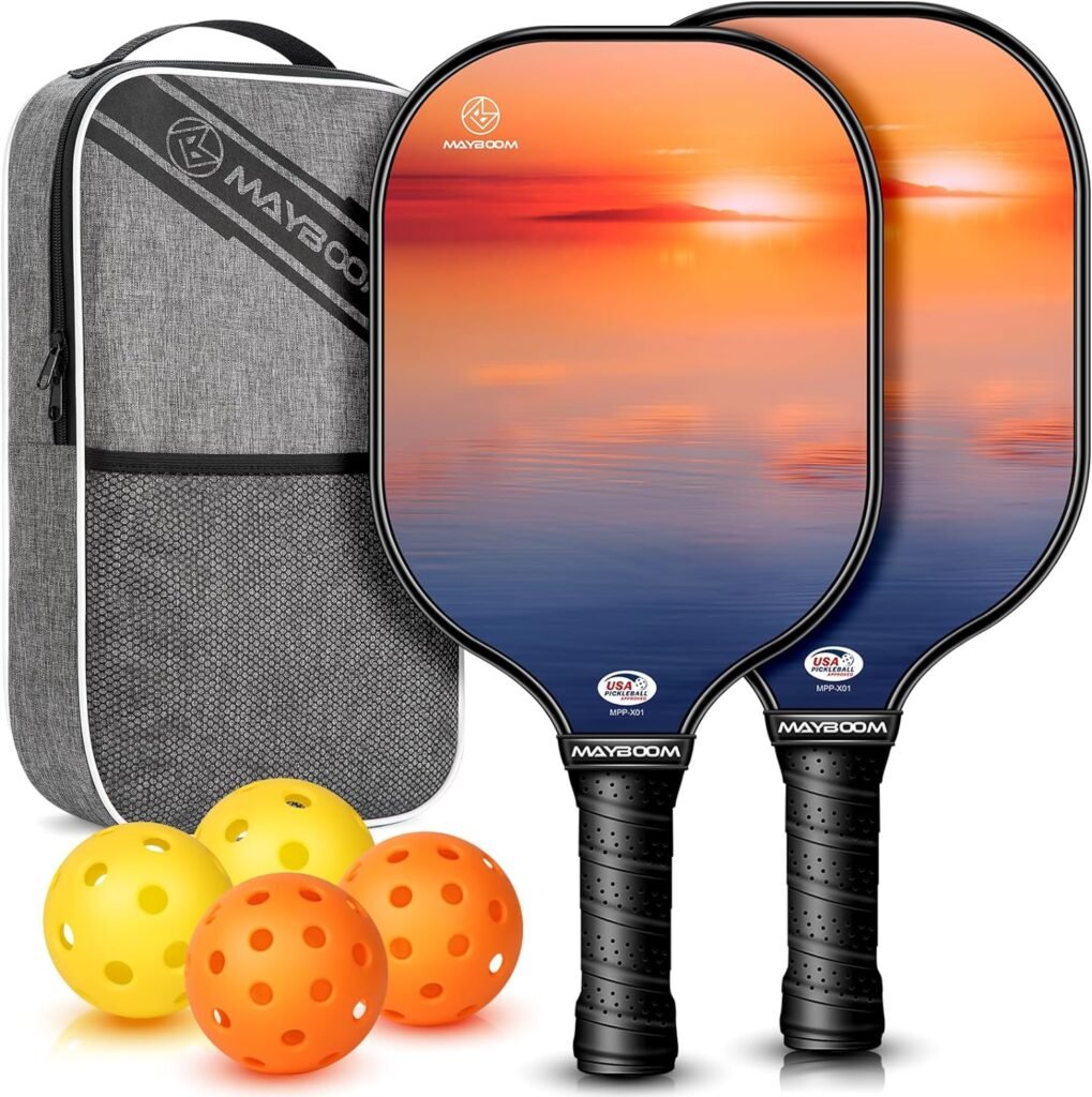 Pickleball Paddles Set of 2 or 4, USAPA Approved Pickleball Paddles Set with 4 Pickleball Balls and Pickleball Carry Bag, Fiberglass Pickleball Paddles Rackets Set Gifts for Unisex BeginnersPros