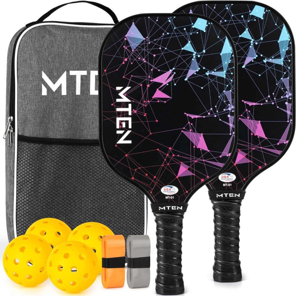 Pickleball Paddles, USAPA Approved Fiberglass Surface Pickleball Set with 2 Pickleball Rackets,4 Pickleball Balls,1 Portable Carry Bag,Pickle Ball Paddle Set ​for Men Women